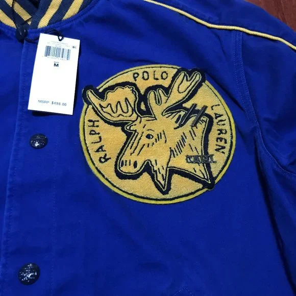 NWT $498 POLO SPORTSMAN RALPH LAUREN PINE LAKE BASEBALL JACKET BLUE YELLOW SZ M - Picture 3 of 7